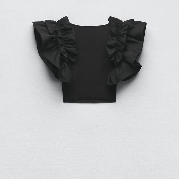 Zara contrasting ruffle sleeve crop top NWT - Picture 5 of 6